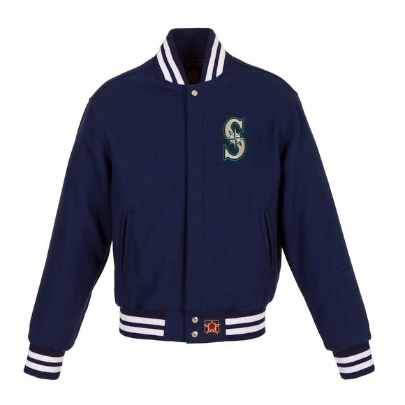 Seattle Mariners JH Design Women's Embroidered Logo All-Wool Jacket - Navy - J.H. Sports Jackets