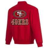 San Francisco 49ers Poly Twill Varsity Jacket - Red - J.H. Sports Jackets