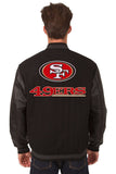 San Francisco 49ers Wool & Leather Reversible Jacket w/ Embroidered Logos - Black - J.H. Sports Jackets