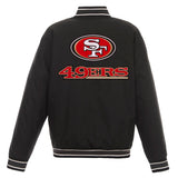 San Francisco 49ers Poly Twill Varsity Jacket - Black - J.H. Sports Jackets