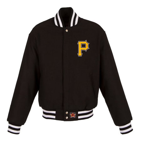 Pittsburgh Pirates JH Design Women's Embroidered Logo All-Wool Jacket - Black - J.H. Sports Jackets
