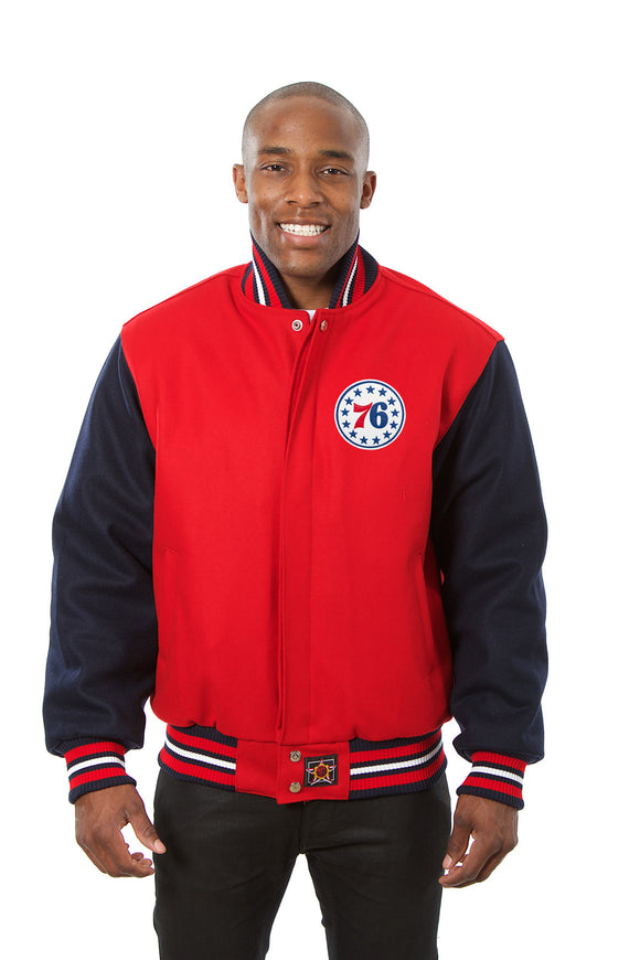 Philadelphia 76ers Embroidered Handmade Wool Jacket-Red/Navy - J.H. Sports Jackets