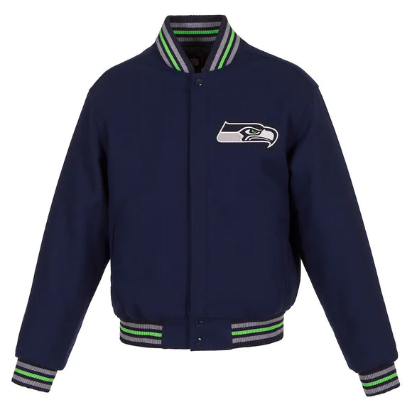 Seattle Seahawks JH Design Women's Embroidered Logo All-Wool Jacket - College Navy - J.H. Sports Jackets