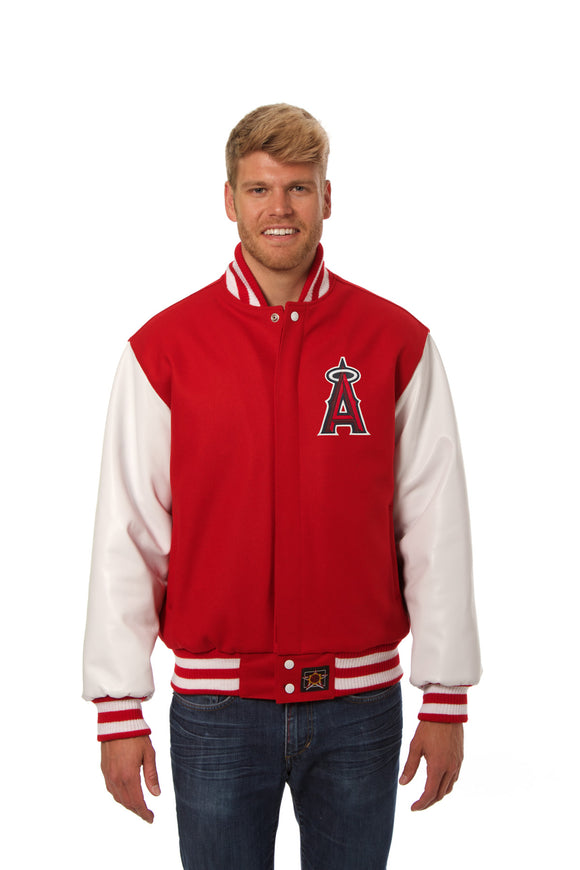 Los Angeles Angels Domestic Two-Tone Handmade Wool and Leather Jacket-Red/White - J.H. Sports Jackets