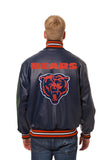Chicago Bears Handmade Full Leather Snap Jacket - Navy - J.H. Sports Jackets