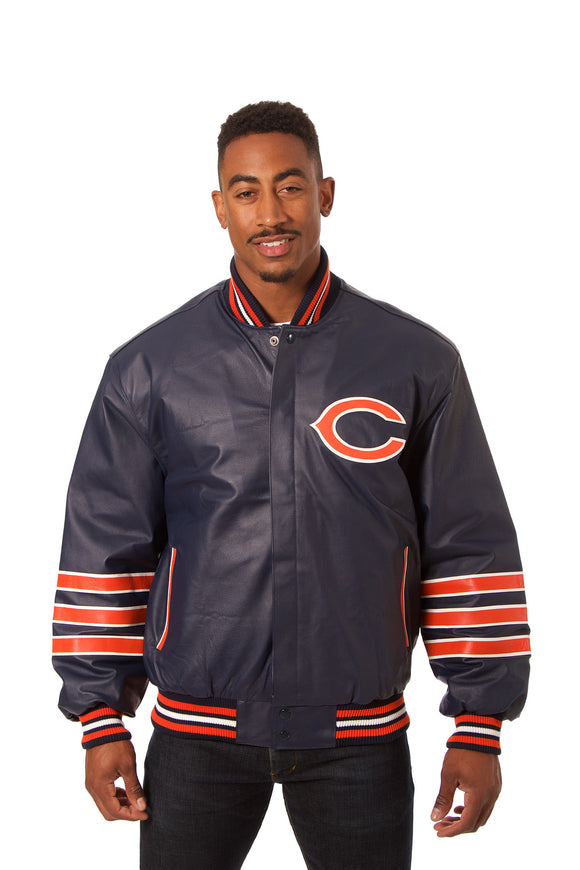 Chicago Bears JH Design All Leather Jacket - Navy/Orange - J.H. Sports Jackets