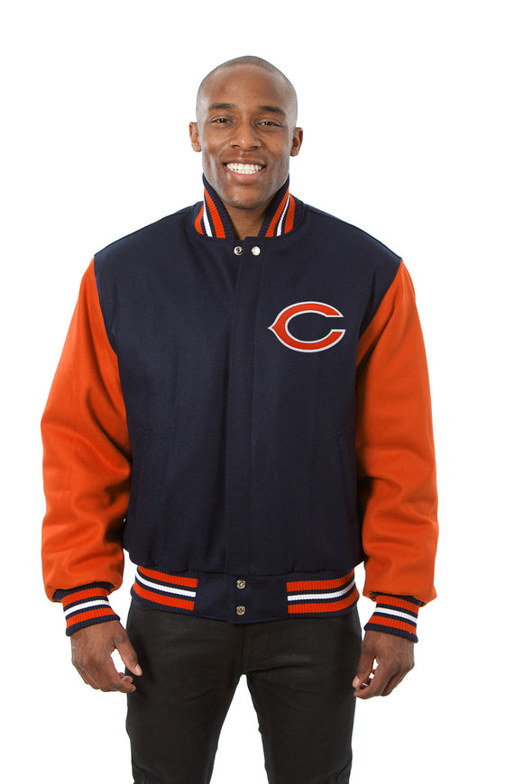 Chicago Bears JH Design Wool Handmade Full-Snap Jacket - Navy/Orange - J.H. Sports Jackets