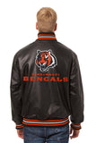 Cincinnati Bengals Handmade Full Leather Snap Jacket - Black - J.H. Sports Jackets