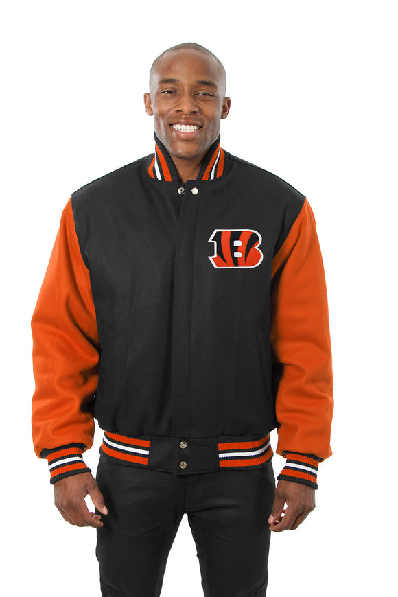 Cincinnati Bengals JH Design Wool Handmade Full-Snap Jacket - Black/Orange - J.H. Sports Jackets