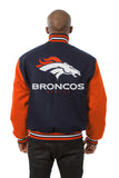 Denver Broncos JH Design Wool Handmade Full-Snap Jacket - Navy/Orange - J.H. Sports Jackets