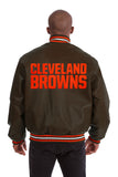 Cleveland Browns Handmade Full Leather Snap Jacket - Brown - J.H. Sports Jackets