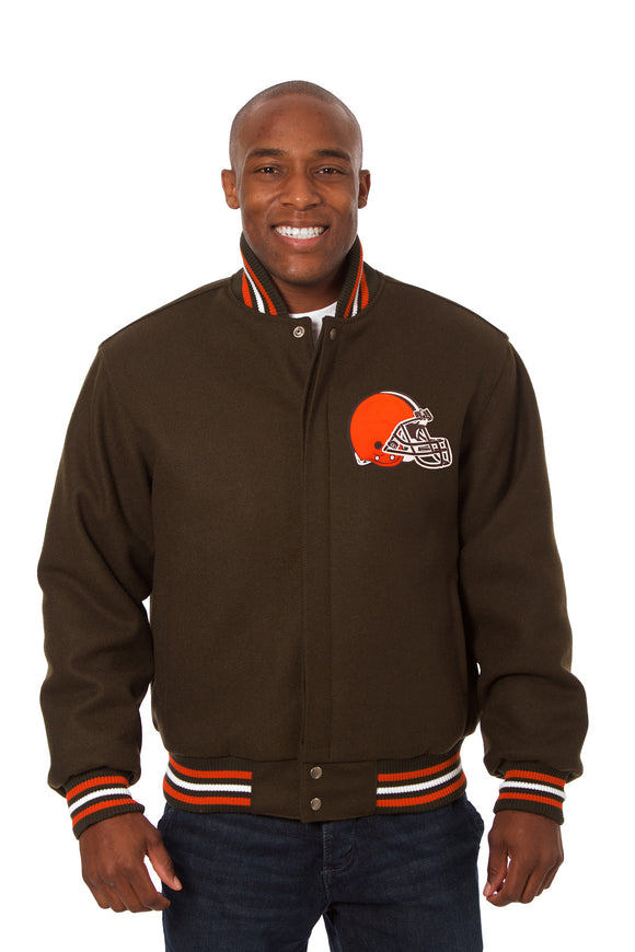Cleveland Browns JH Design Wool Handmade Full-Snap Jacket - Brown - J.H. Sports Jackets