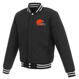 Cleveland Browns - JH Design Reversible Fleece Jacket with Faux Leather Sleeves - Black/White - J.H. Sports Jackets