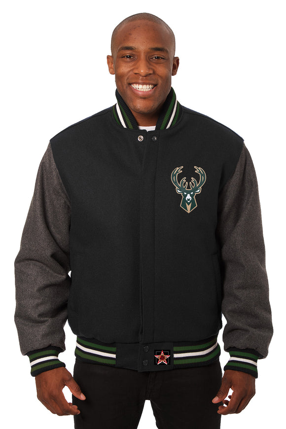 Milwaukee Bucks Embroidered Handmade Wool Jacket - Black/Grey - J.H. Sports Jackets
