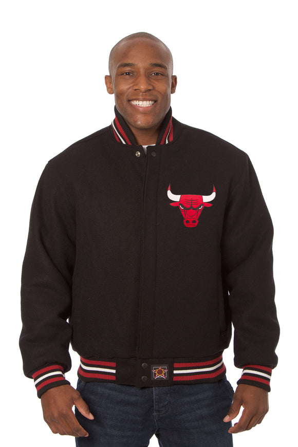Chicago Bulls Embroidered Handmade Wool Jacket - Black - J.H. Sports Jackets