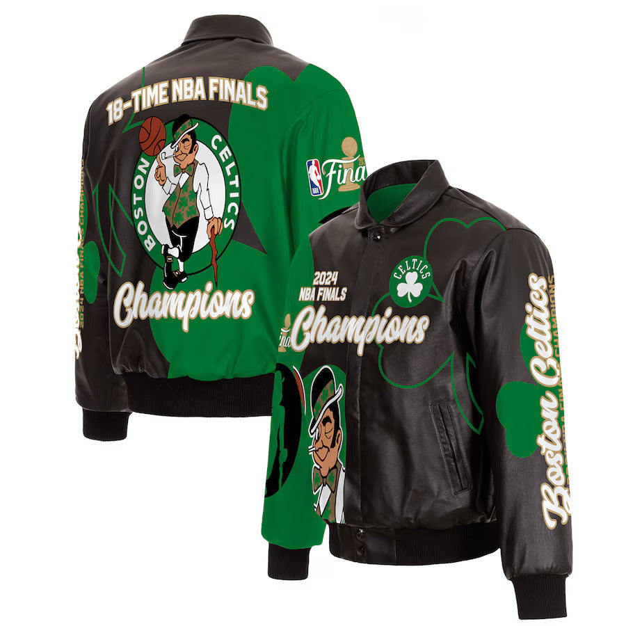 Boston Celtics 2024 NBA Finals Champions Lambskin Leather Jacket - Bla