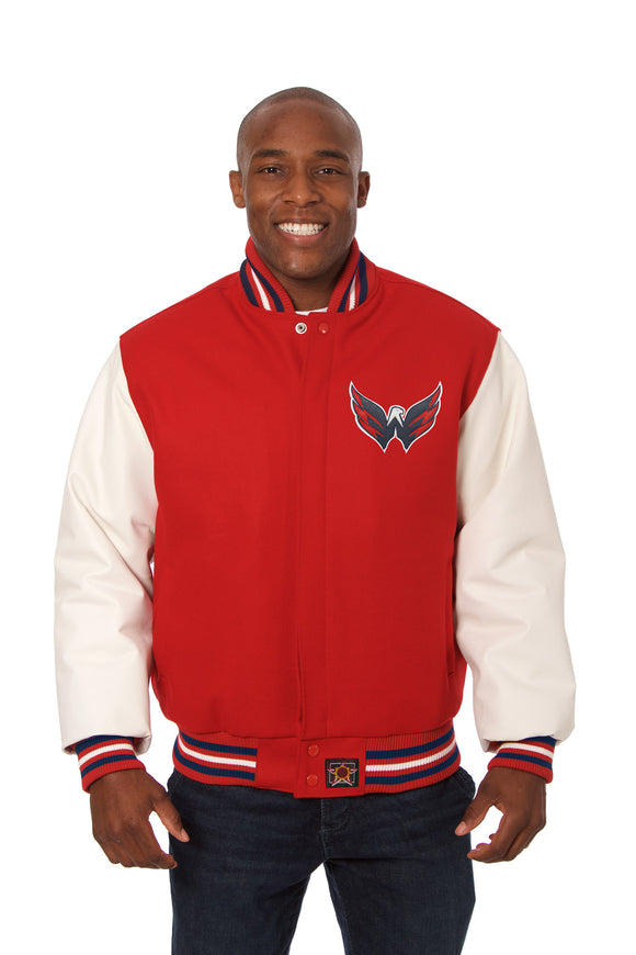 Washington Capitals Two-Tone Wool and Leather Jacket-Red/White - J.H. Sports Jackets