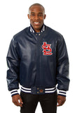 St. Louis Cardinals Full Leather Jacket - Navy - J.H. Sports Jackets