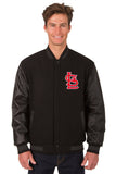 St. Louis Cardinals Wool & Leather Reversible Jacket w/ Embroidered Logos - Black - J.H. Sports Jackets