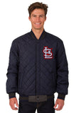 St. Louis Cardinals Wool & Leather Reversible Jacket w/ Embroidered Logos - Charcoal/Navy - J.H. Sports Jackets