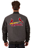 St. Louis Cardinals Wool & Leather Reversible Jacket w/ Embroidered Logos - Charcoal/Black - J.H. Sports Jackets