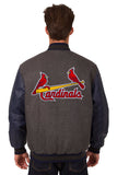 St. Louis Cardinals Wool & Leather Reversible Jacket w/ Embroidered Logos - Charcoal/Navy - J.H. Sports Jackets