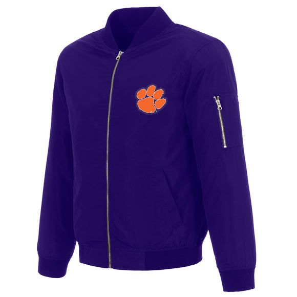 Clemson Tigers JH Design Lightweight Nylon Bomber Jacket – Purple - J.H. Sports Jackets