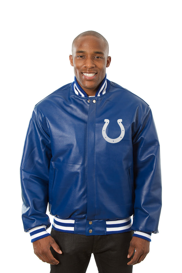 Indianapolis Colts Handmade Full Leather Snap Jacket - Royal - J.H. Sports Jackets