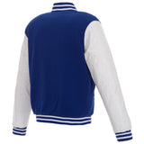 Los Angeles Dodgers Reversible Fleece Jacket with Faux Leather Sleeves, Royal/White Vintage Logos - J.H. Sports Jackets