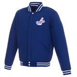 Los Angeles Dodgers Reversible Fleece Jacket with Faux Leather Sleeves, Royal/White Vintage Logos - J.H. Sports Jackets