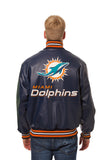 Miami Dolphins Handmade Full Leather Snap Jacket - Navy - J.H. Sports Jackets