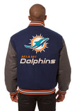 Miami Dolphins JH Design Wool Handmade Full-Snap Jacket - Navy/Grey - J.H. Sports Jackets