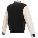 San Francisco 49ers - JH Design Reversible Fleece Jacket with Faux Leather Sleeves - Black/White - J.H. Sports Jackets