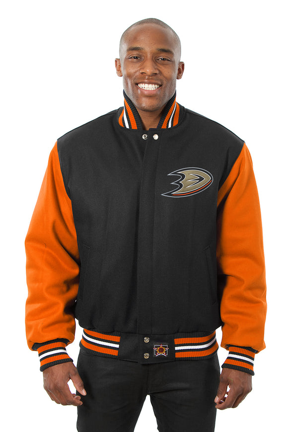 Anaheim Ducks Handmade All Wool Two-Tone Jacket - Black/Orange - J.H. Sports Jackets