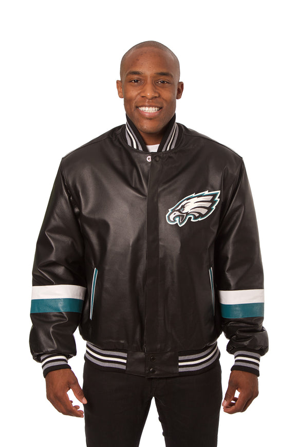 Philadelphia Eagles JH Design All Leather Jacket - Black - J.H. Sports Jackets