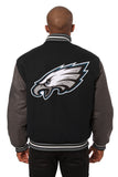 Philadelphia Eagles  JH Design Embroidered Wool Full-Snap Jacket-Black/Grey - J.H. Sports Jackets