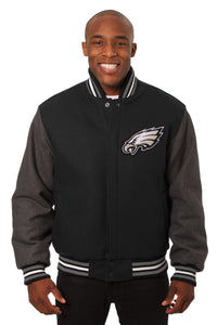 Philadelphia Eagles  JH Design Embroidered Wool Full-Snap Jacket-Black/Grey - J.H. Sports Jackets