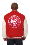 Atlanta Hawks Domestic Two-Tone Handmade Wool and Leather Jacket-Red/White - J.H. Sports Jackets