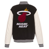 Miami Heat JH Design Reversible Fleece Jacket with Faux Leather Sleeves - Black/White - J.H. Sports Jackets