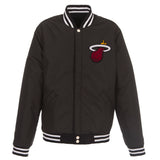 Miami Heat JH Design Reversible Fleece Jacket with Faux Leather Sleeves - Black/White - J.H. Sports Jackets