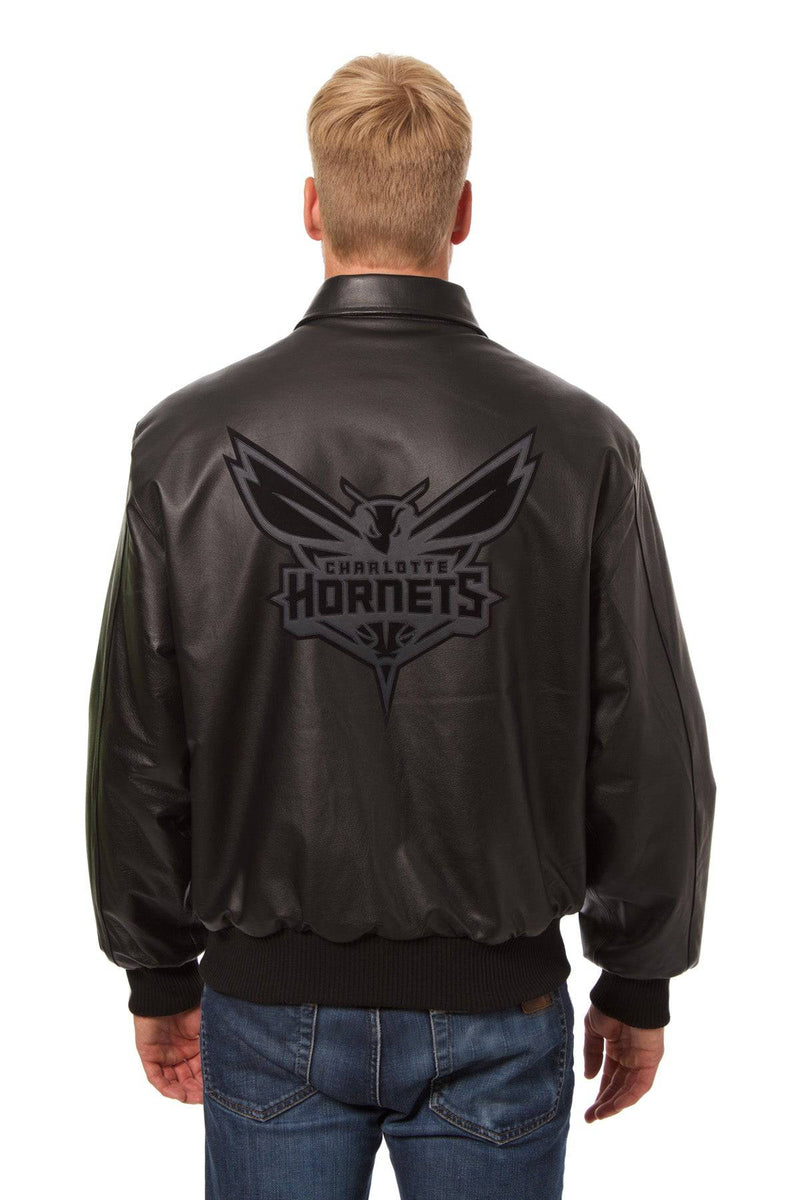 Charlotte Hornets Full Leather Jacket - Black/Black | J.H.