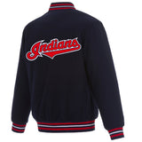 Cleveland Indians Reversible Wool Jacket Embroidered Logos  JH Design  - Navy - J.H. Sports Jackets