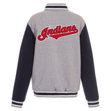 JH Design Cleveland Indians Two-Tone Reversible Fleece Jacket - Gray/Navy - J.H. Sports Jackets