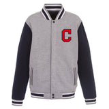 JH Design Cleveland Indians Two-Tone Reversible Fleece Jacket - Gray/Navy - J.H. Sports Jackets