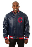 Cleveland Indians Full Leather Jacket - Navy - J.H. Sports Jackets