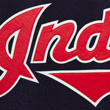 Cleveland Indians Two-Tone Wool Jacket w/ Handcrafted Leather Logos - Navy/Red - J.H. Sports Jackets