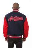 Cleveland Indians Two-Tone Wool Jacket w/ Handcrafted Leather Logos - Navy/Red - J.H. Sports Jackets