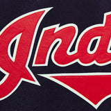 Cleveland Indians Wool Jacket w/ Handcrafted Leather Logos - Navy - J.H. Sports Jackets