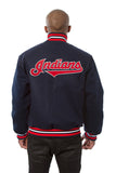 Cleveland Indians Wool Jacket w/ Handcrafted Leather Logos - Navy - J.H. Sports Jackets