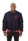 Cleveland Indians Wool Jacket w/ Handcrafted Leather Logos - Navy - J.H. Sports Jackets